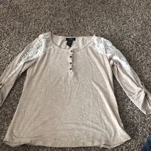 Tan shirt with lace sleeves